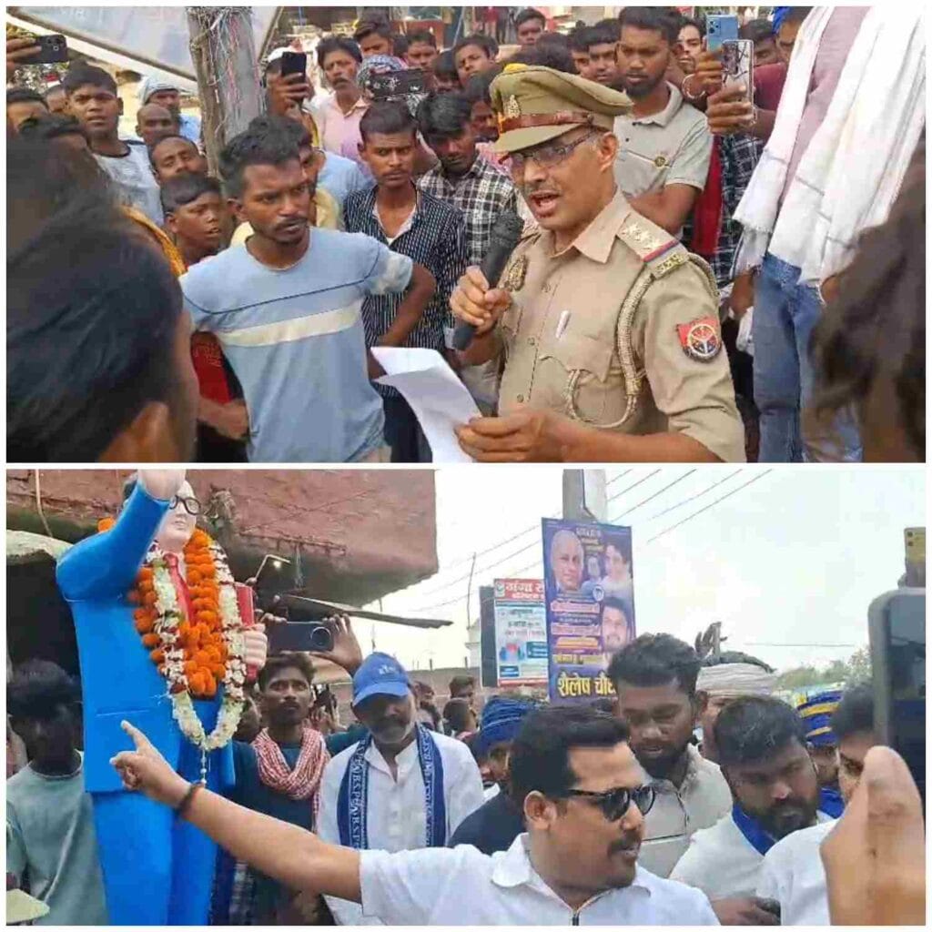 सकलडीहा में आंबेडकरप्रतिमा बदले जाने पर बवाल, समर्थकों का प्रदर्शन