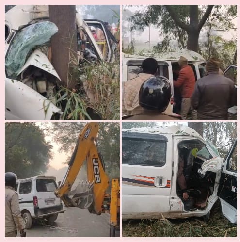 दर्दनाक सड़क हादसा, अनियंत्रित कार पेड़ से टकराई, गाजीपुर के दो व्यापारियों की मौके पर मौत